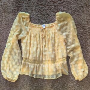LC Lauren Conrad Women Yellow Smocked Squareneck Peplum Polka Dot Lined Size M